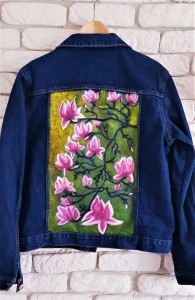 Magnolie, kurtka ręcznie malowana