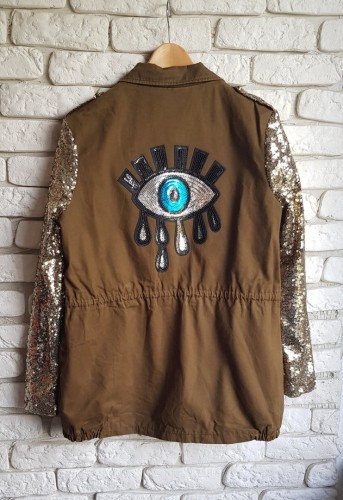 Parka cekiny, niebieskie oko